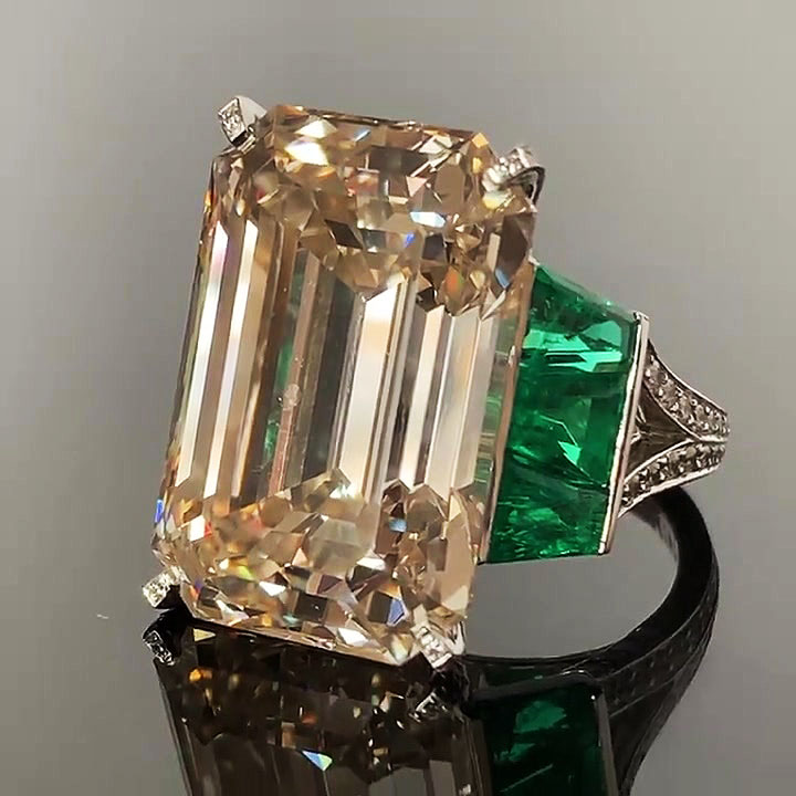 6ct Three Stone Emerald Cut Champagne Sapphire Engagement Ring