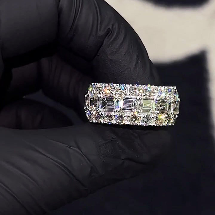 6.35ct Emerald Cut White Sapphire Men's Eternity Ring