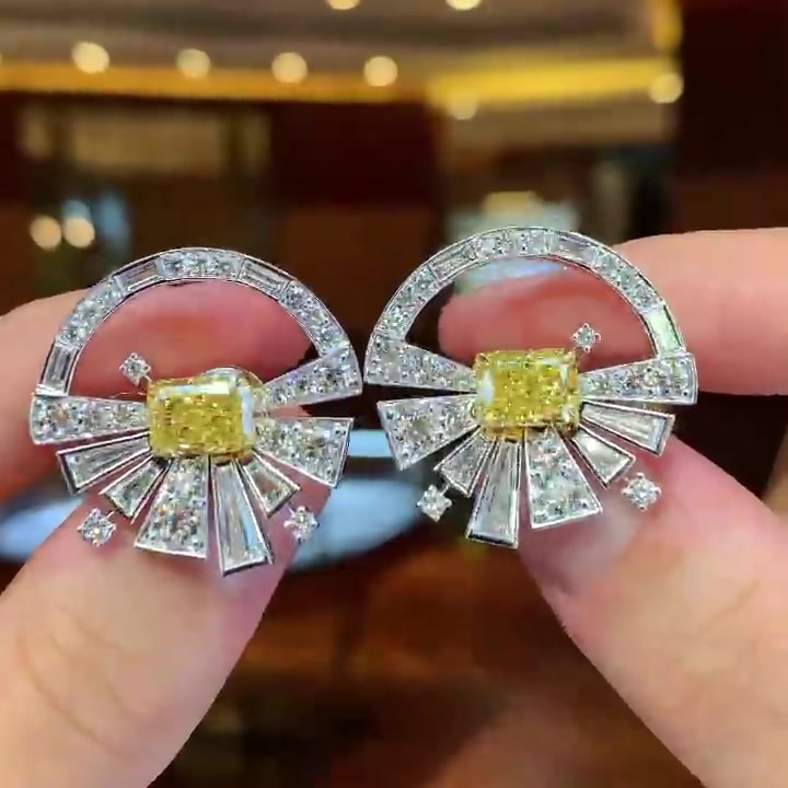 Radiation Cutting Irregular Shape Yellow Sapphire Hoop Earrings