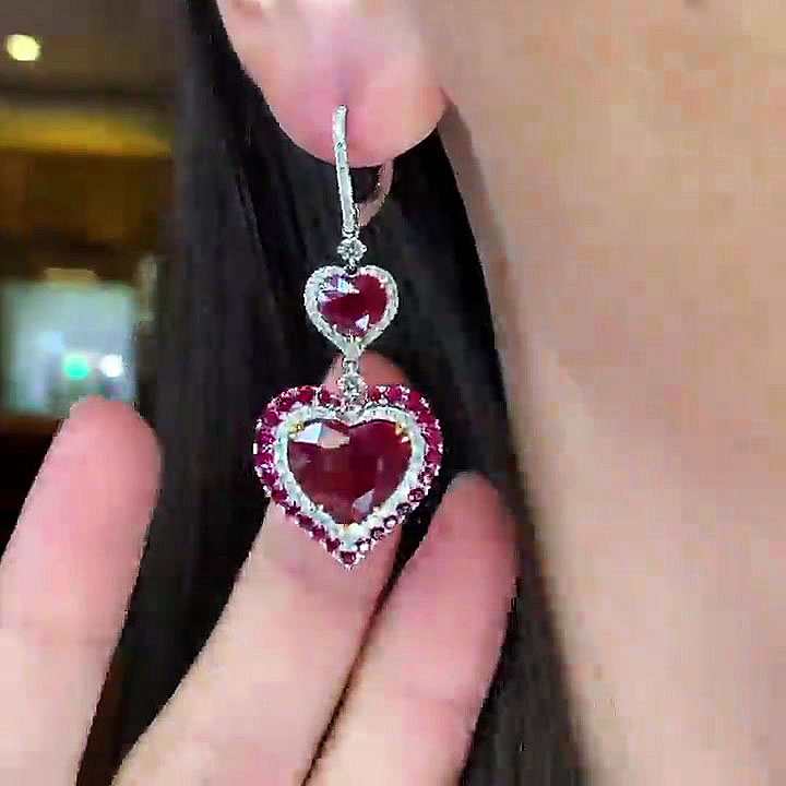 Heart Cut Ruby Sapphire Drop Earrings