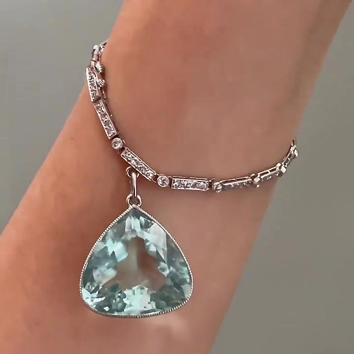 Pear Cut Aquamarine Sapphire Pendant Bracelet