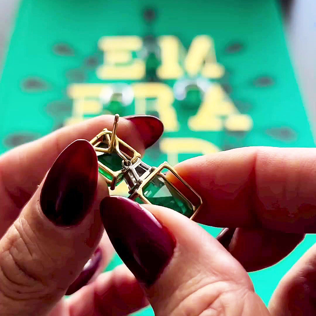 Princess Cut Emerald Sapphire Drop Earrings