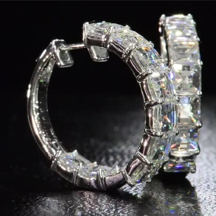 Asscher Cut White Sapphire Hoop Earrings