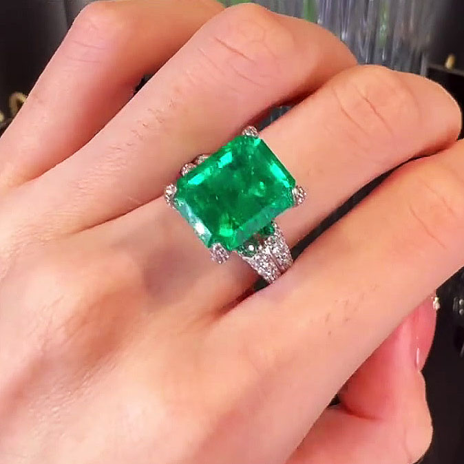 7ct Radiant Cut Emerald Sapphire Engagement Ring