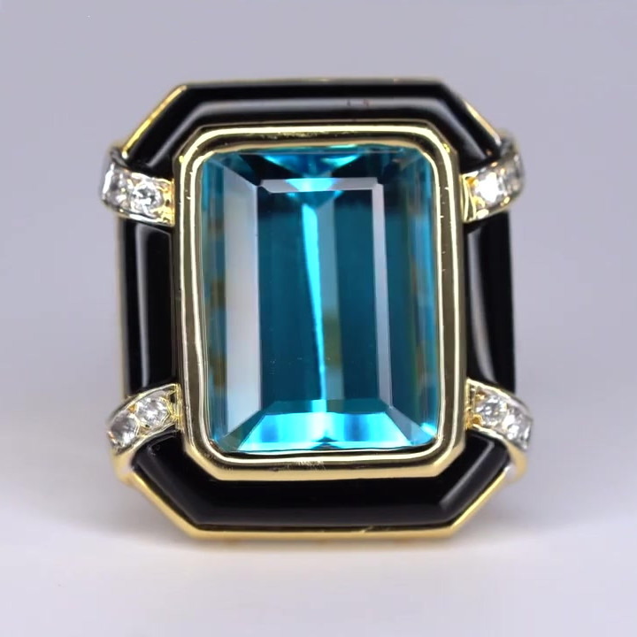 8ct Art Deco Emerald Cut Aquamarine Sapphire Engagement Ring