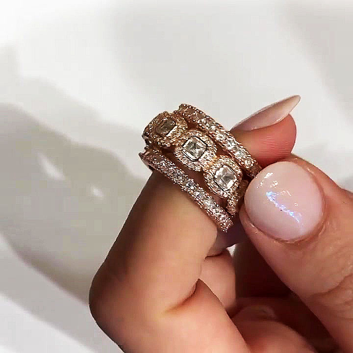 4ct Asscher Cut White Sapphire Wedding Set