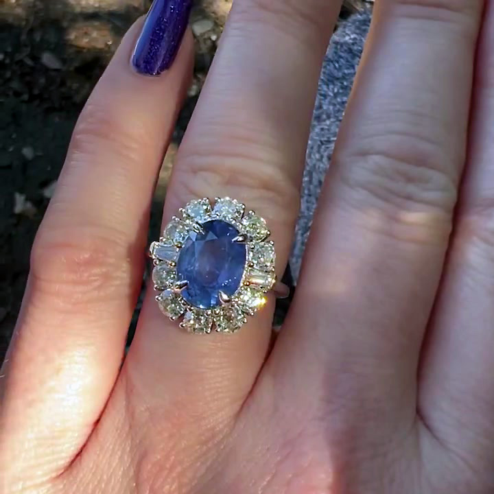 7ct Oval Cut Blue Sapphire Engagement Ring