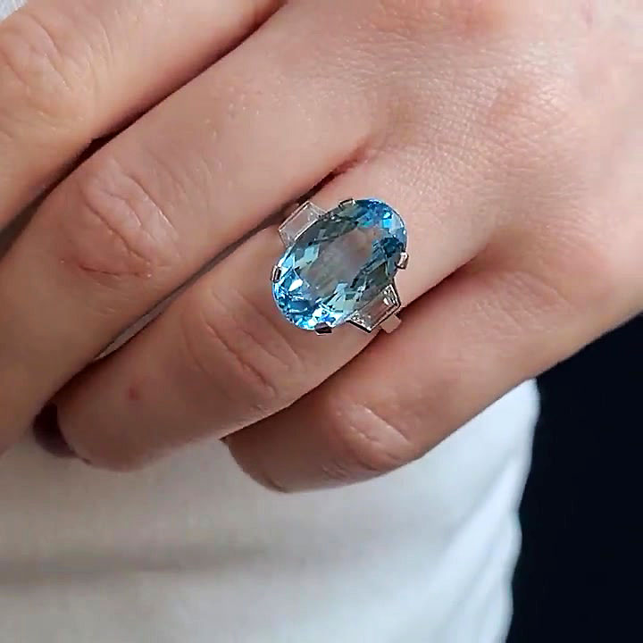 4ct Three-Stone Oval Cut Aquamarine Sapphire Engagement Ring