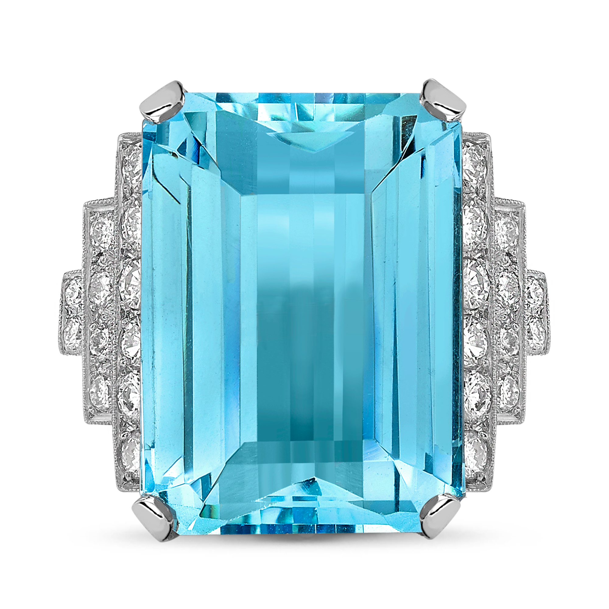 30ct Emerald Cut Antique Aquamarine Sapphire Cocktail Ring