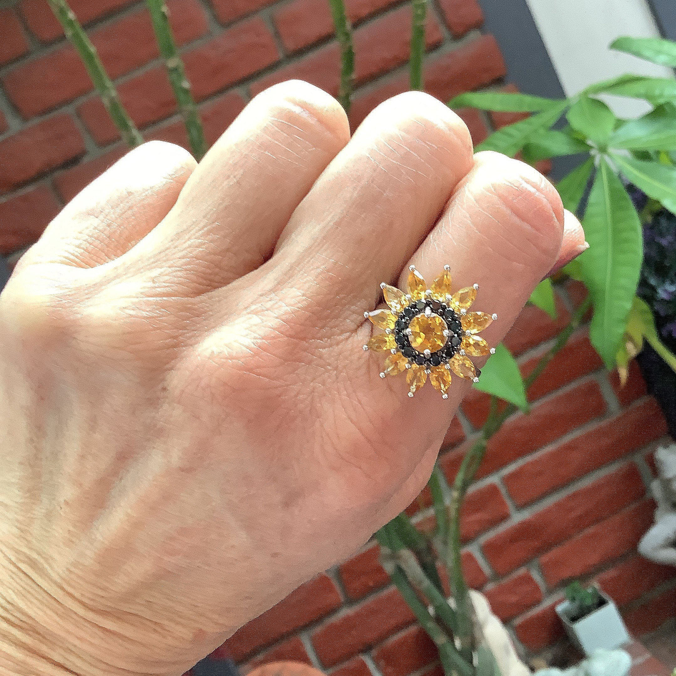 2ct Sunflower Round Cut Yellow Sapphire Engagement Ring