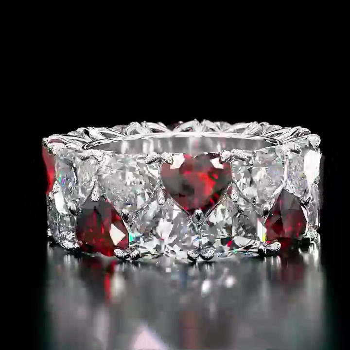 8ct Heart Cut Ruby Diamond Heart Sapphire Wedding Band