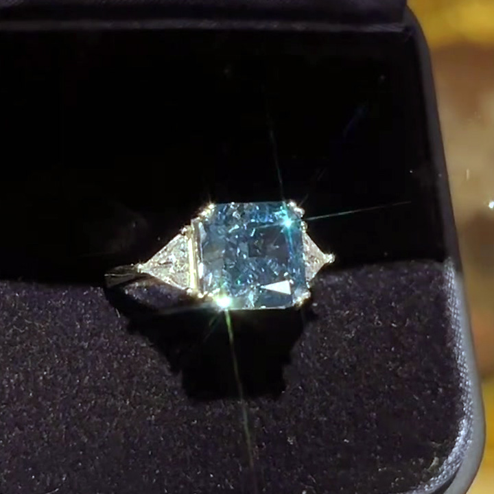 4ct Radiant Cut Fancy Blue Sapphire Engagement Ring