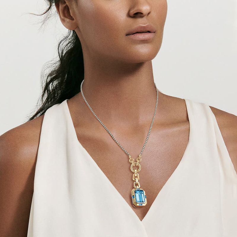 5ct Emerald Cut Aquamarine Sapphire Pendant Necklace