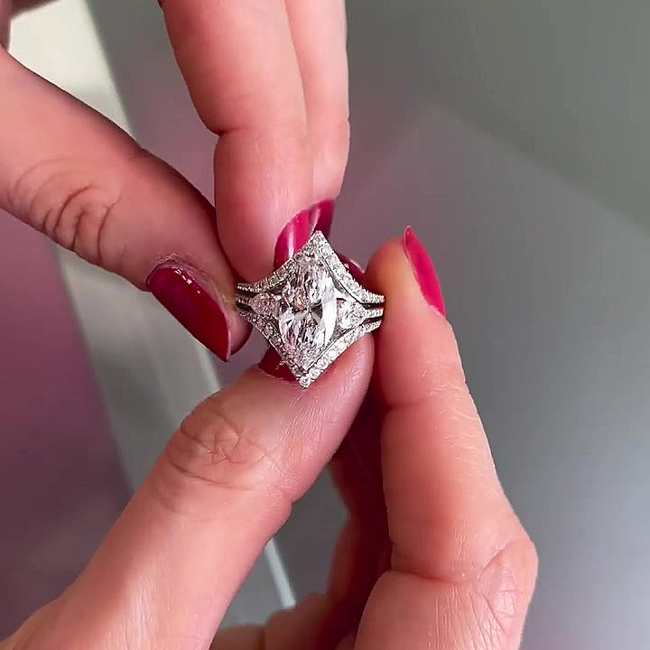 4ct Marquise Cut White Sapphire Wedding Set