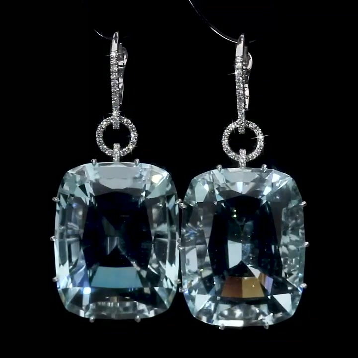 Cushion Cut Aquamarine Sapphire Drop Earrings
