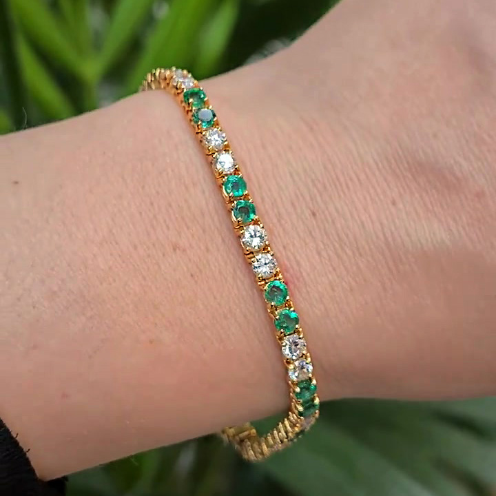 Round Cut Emerald Sapphire Tennis Chain Bracelet