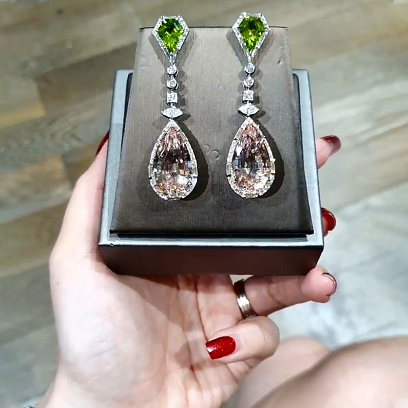 Peridot & Pink Halo Stunning Drop Earrings