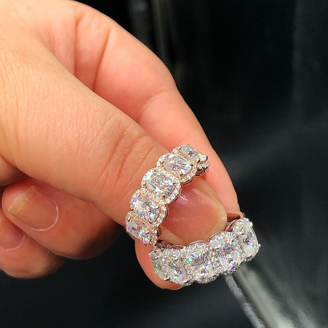 5.75ct Five-Stone Cushion Cut White Sapphire Eternity Ring