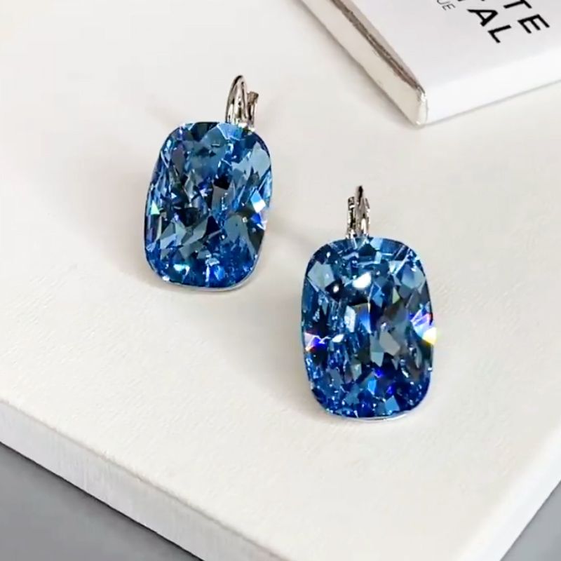 6ct Radiant Cut Blue Sapphire Drop Earrings