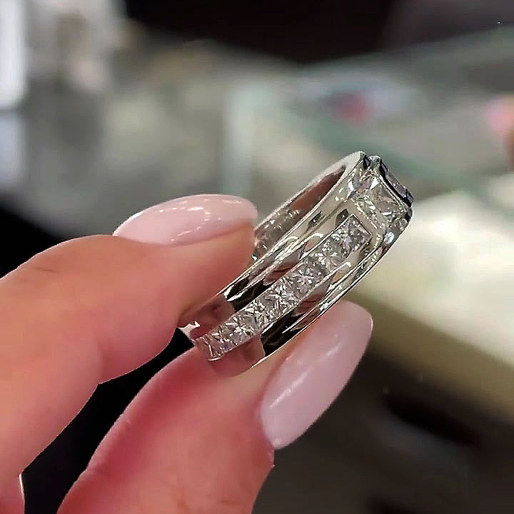 3.75ct Princess Cut White Sapphire Men's Eternity Ring