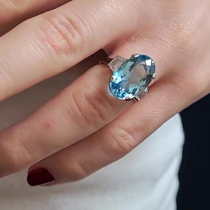 4ct Three-Stone Oval Cut Aquamarine Sapphire Engagement Ring