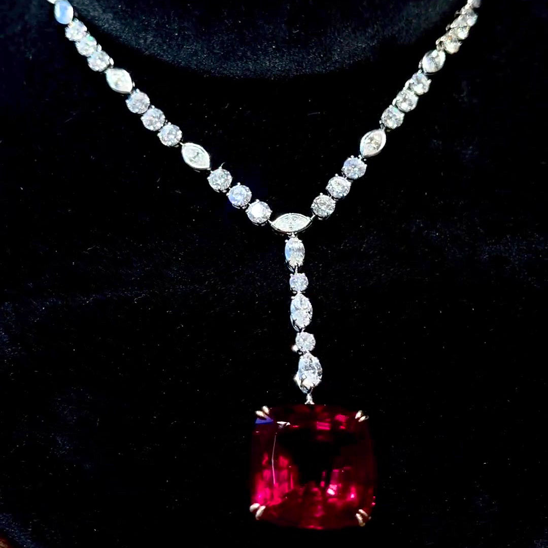 Cushion Cut Ruby Sapphire Pendant Necklace