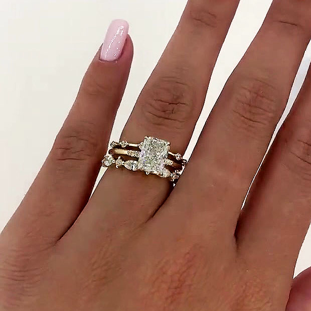 4ct Radiant Cut White Sapphire Wedding Set