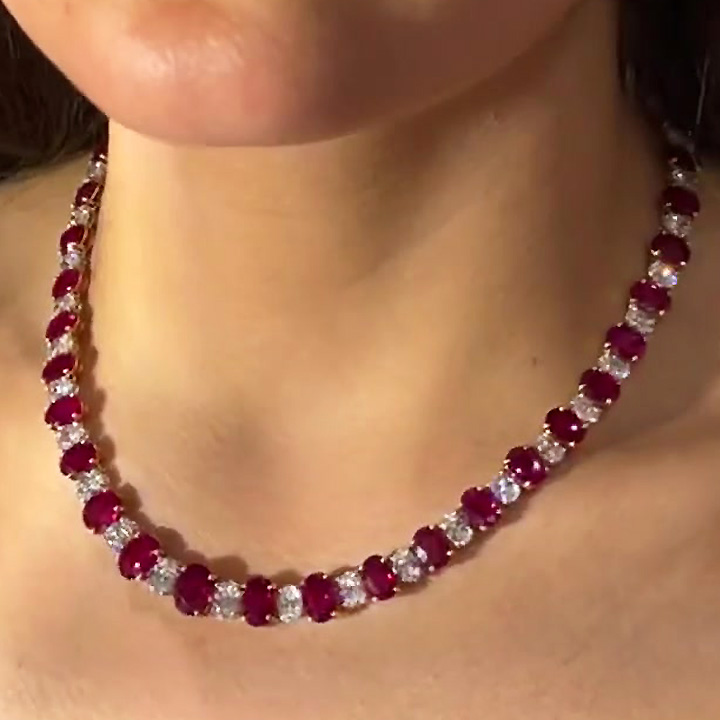 Oval Cut Ruby Sapphire Silver Necklace