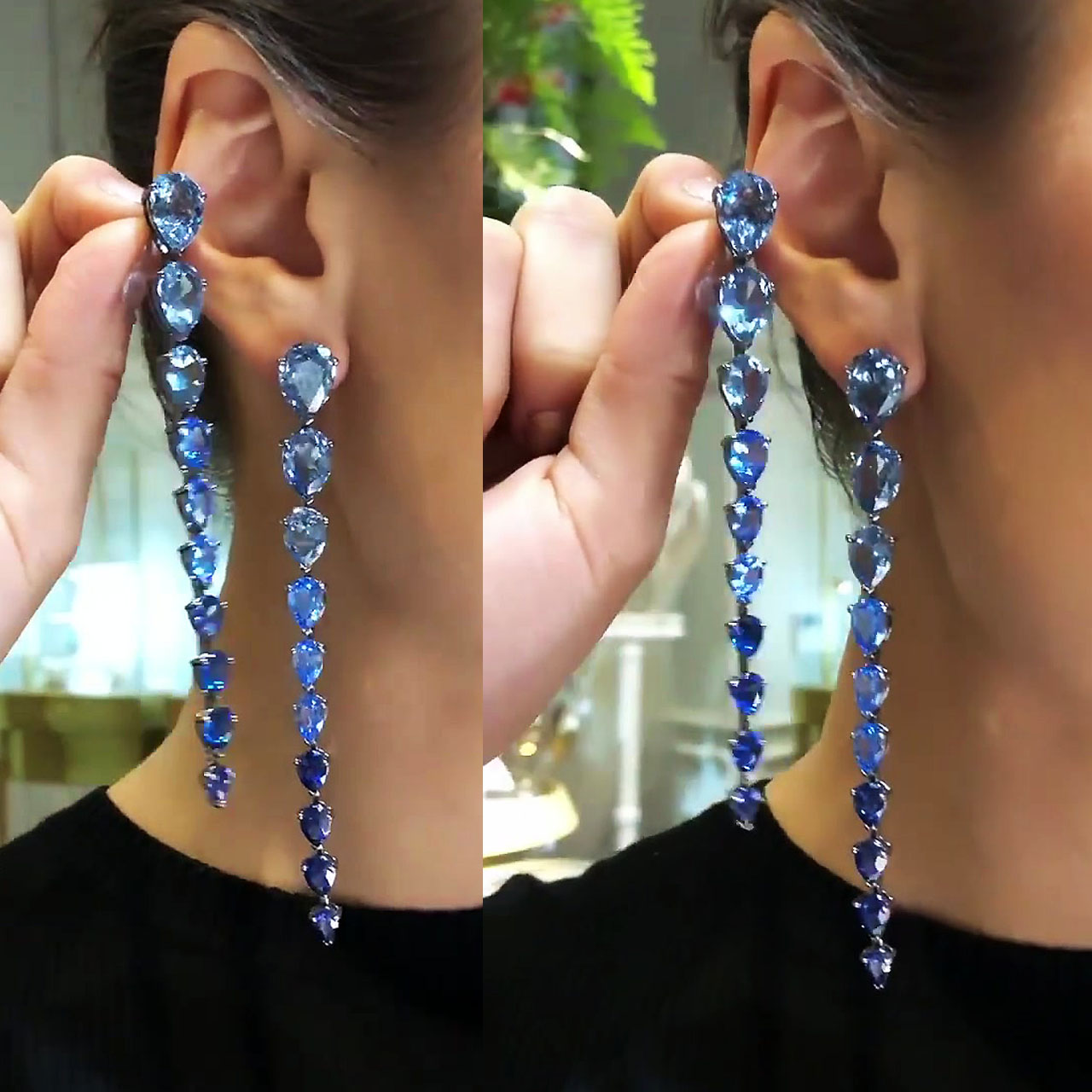Fashion Pear Cut Sapphire Drop Earrings