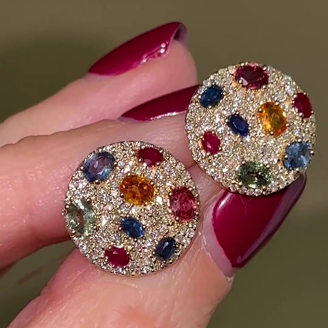 Oval Cut Rainbow Sapphire Stud Earrings