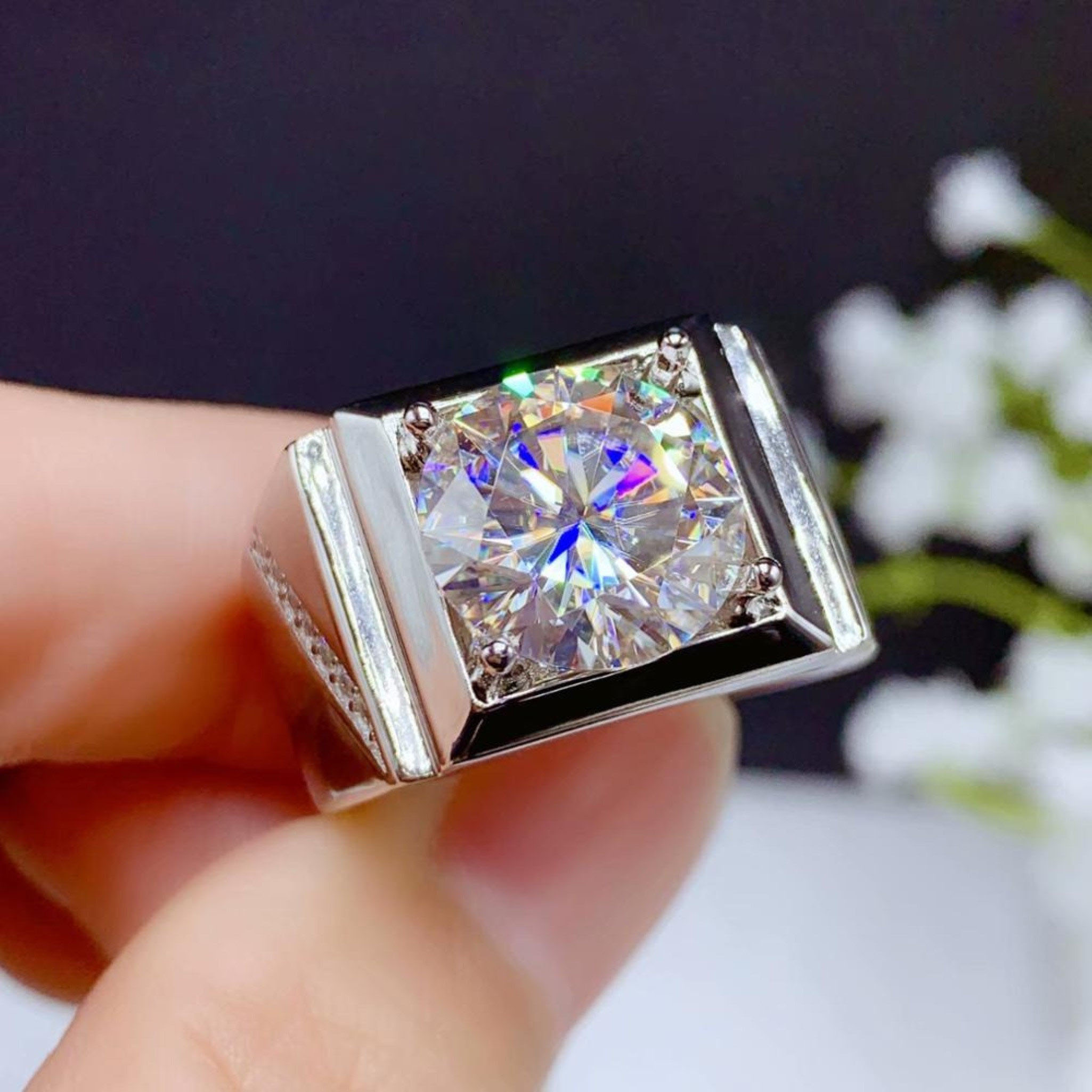 6ct Round Cut White Sapphire Men's Engagement Ring