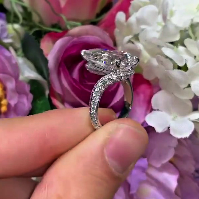 6ct Pear Cut White Sapphire Engagement Ring