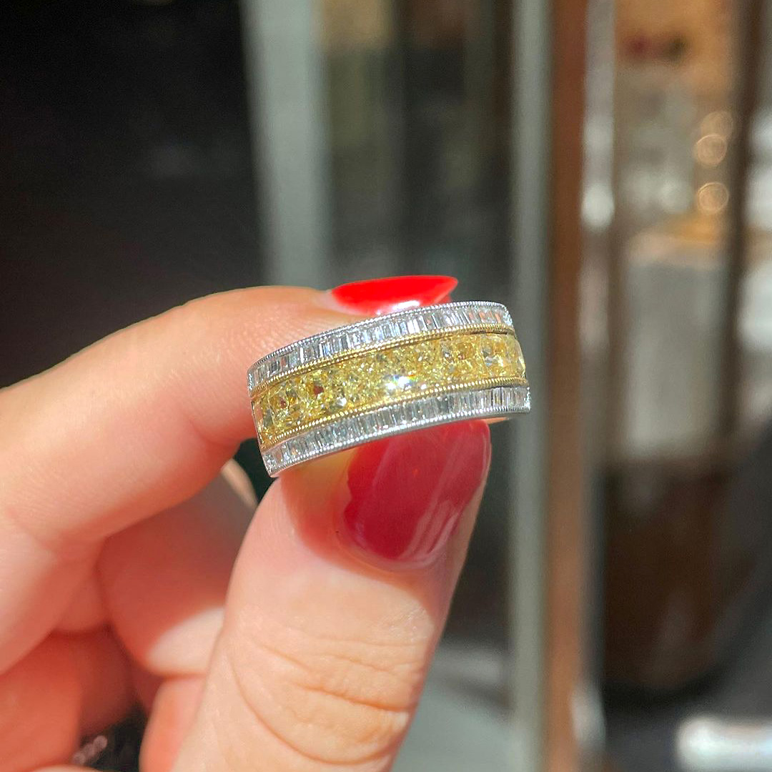 6ct Cushion Cut Yellow Sapphire Eternity Ring