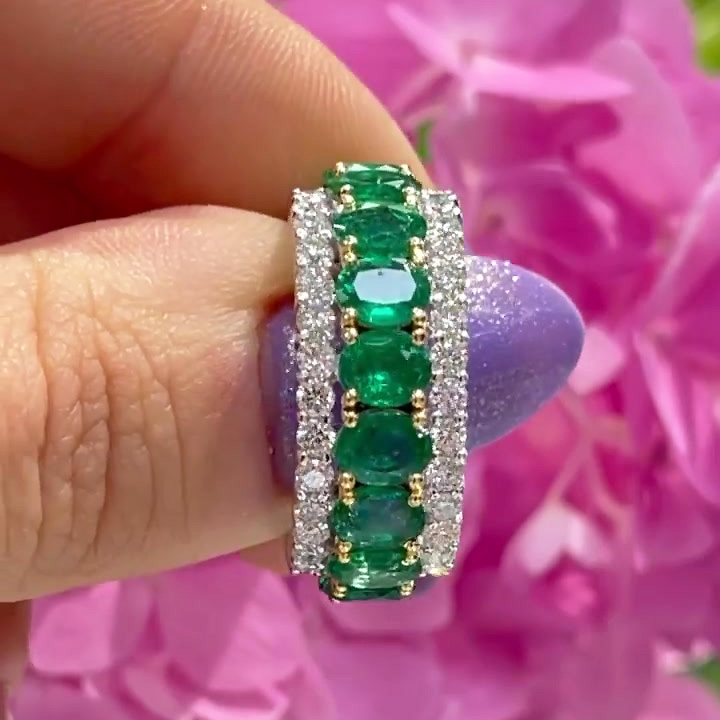 7.5ct Oval Cut Emerald Sapphire Eternity Ring