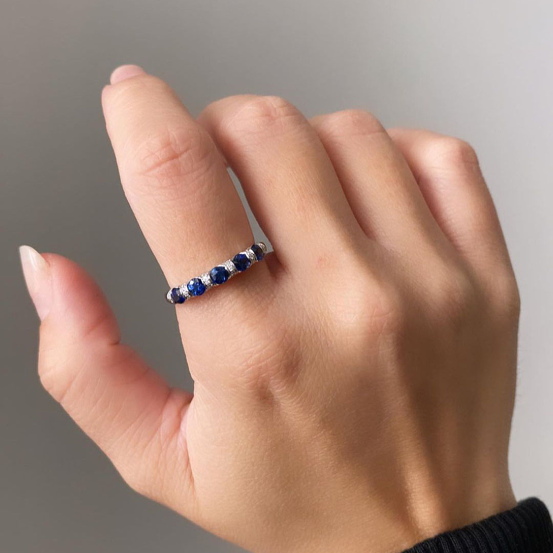 2.75ct Round Cut Blue Sapphire Eternity Ring