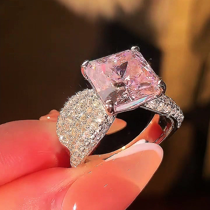 4ct Princess Cut Pink Sapphire Engagement Ring