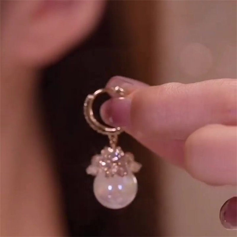 Pearl Flower Diamond Round Cut Earrings