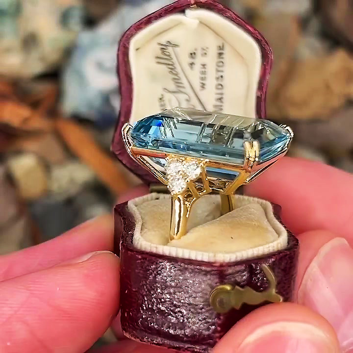 7ct Emerald Cut Aquamarine Sapphire Engagement Ring