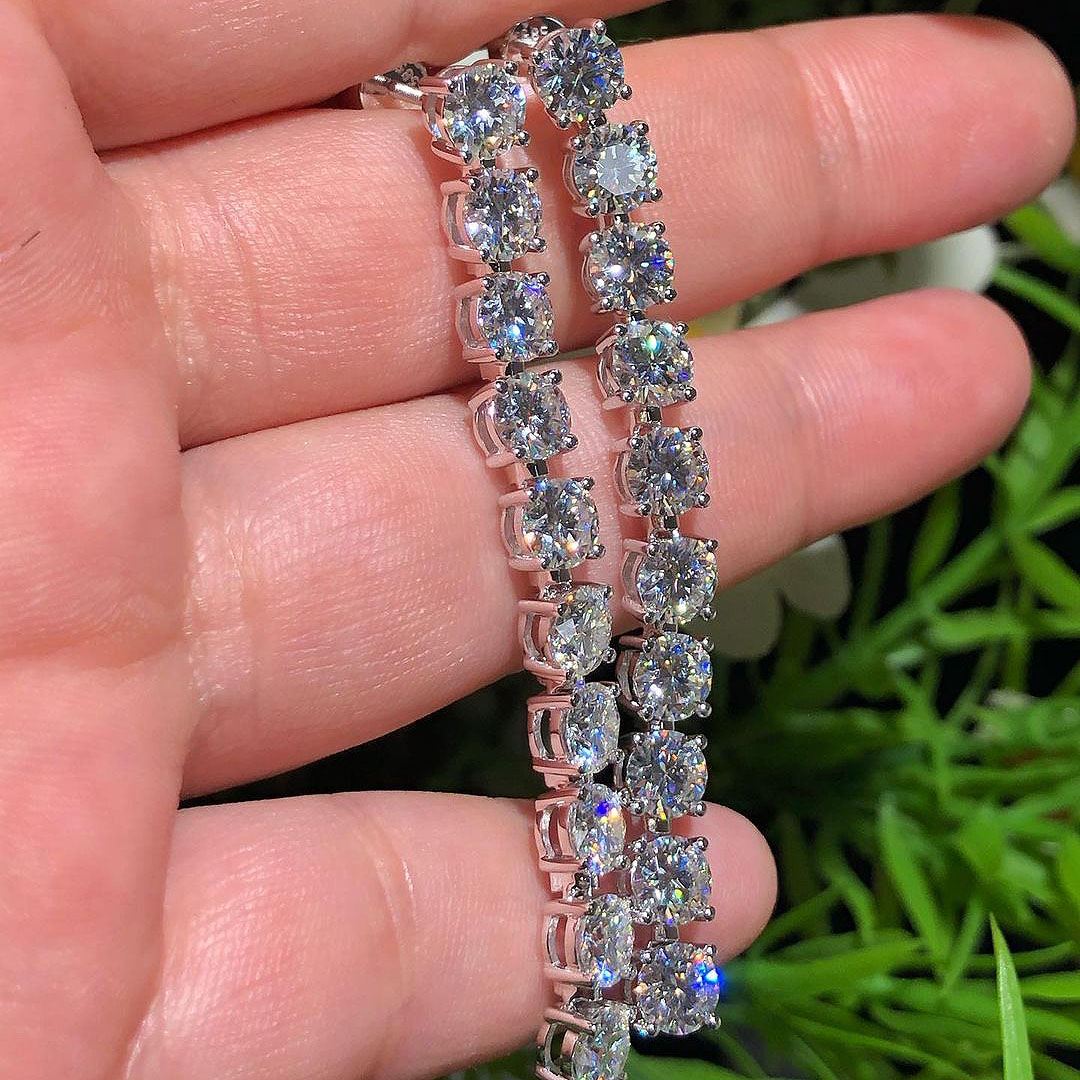 Round Cut White Sapphire Drop Earrings