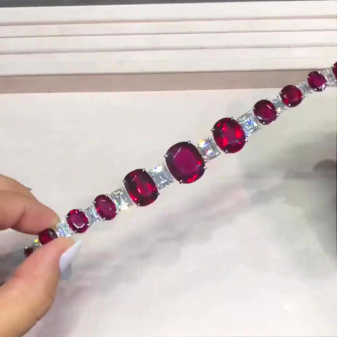Oval&Princess Cut Ruby Sapphire Bracelet