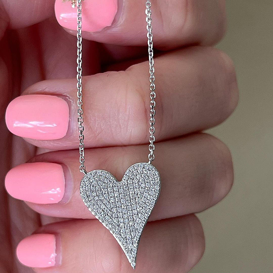 Love Heart Round Cut White Sapphire Pendant Necklace