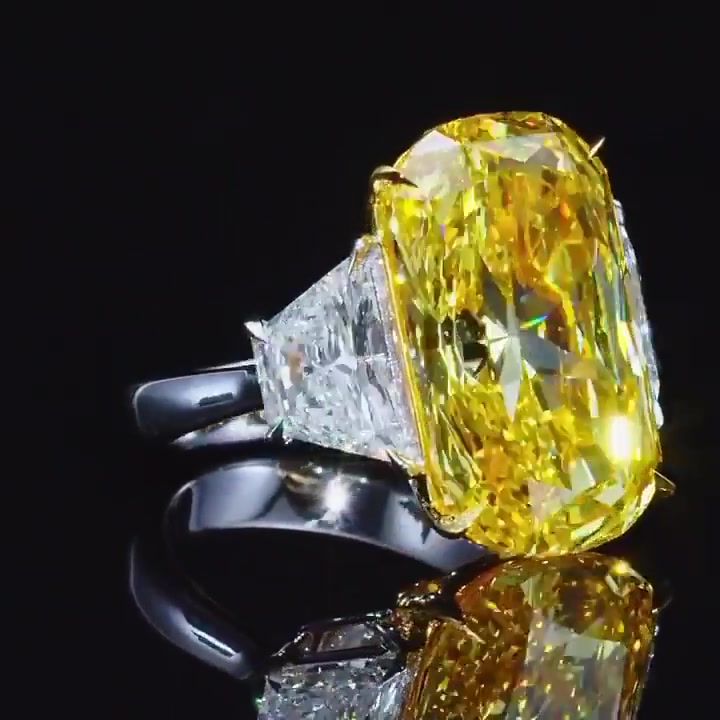 15ct Three-stone Cushion Cut Yellow Sapphire Engagement Ring