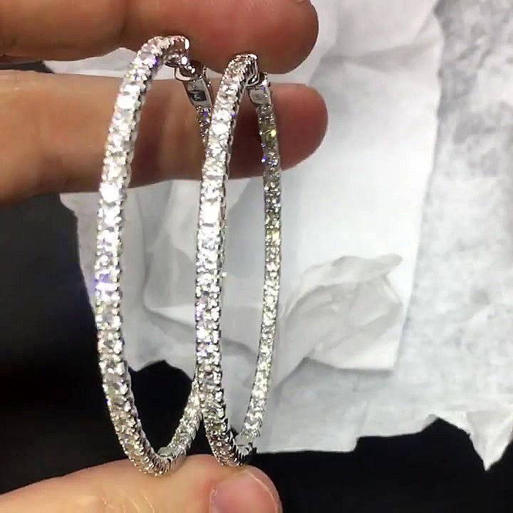 Round Cut White Sapphire Hoop Earrings
