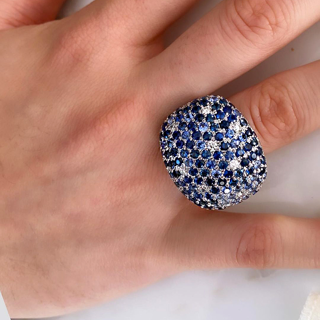 10.4ct Round Cut Blue Sapphire Cocktail Ring