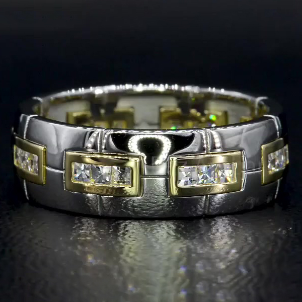 1.75ct Double Tone Princess Cut White Sapphire Men's Eternity Ring