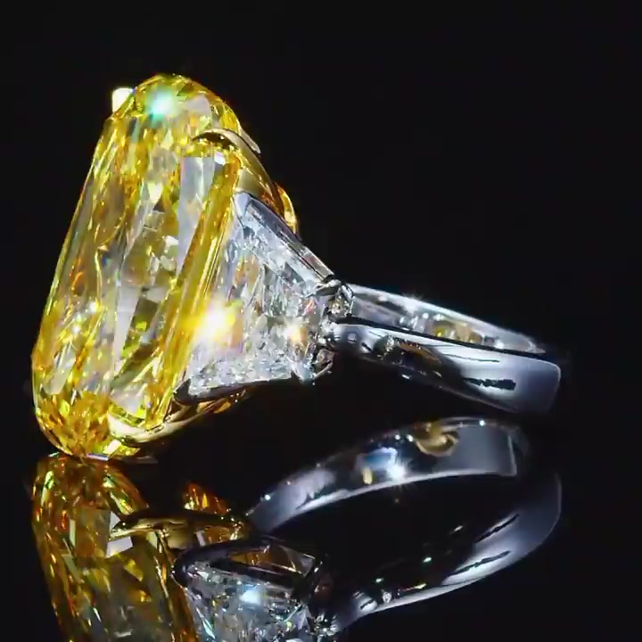 15ct Three-stone Cushion Cut Yellow Sapphire Engagement Ring