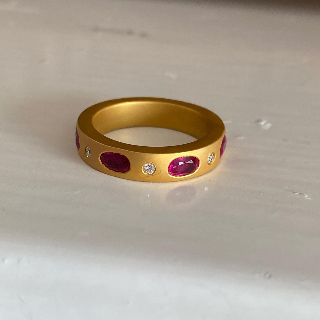 3ct Bezel Setting Oval Cut Ruby Sapphire Eternity Ring