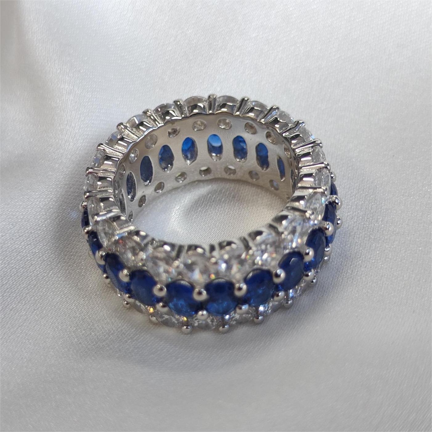8.15ct Triple Row Oval&Round Cut Sapphire Eternity Ring