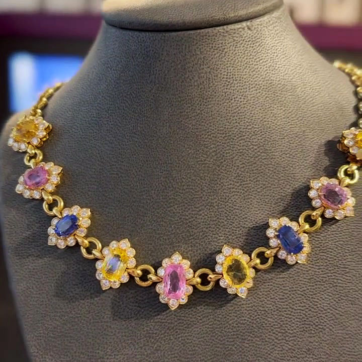 Oval Cut Rainbow Sapphire Necklace