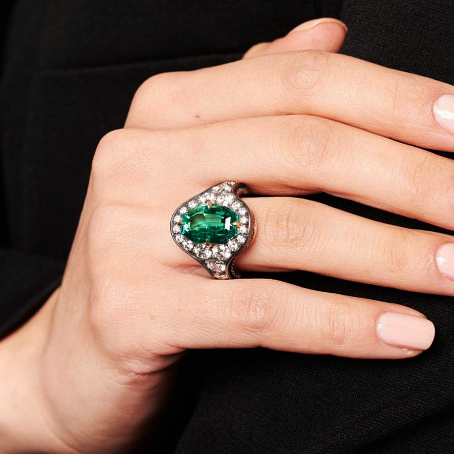 5ct Octagon Cut Emerald Sapphire Engagement Ring
